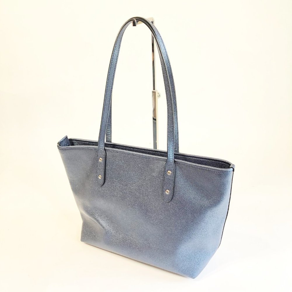 Coach Blue Crossgrain Leather City Zip Tote F16224 - Picture 3 of 8